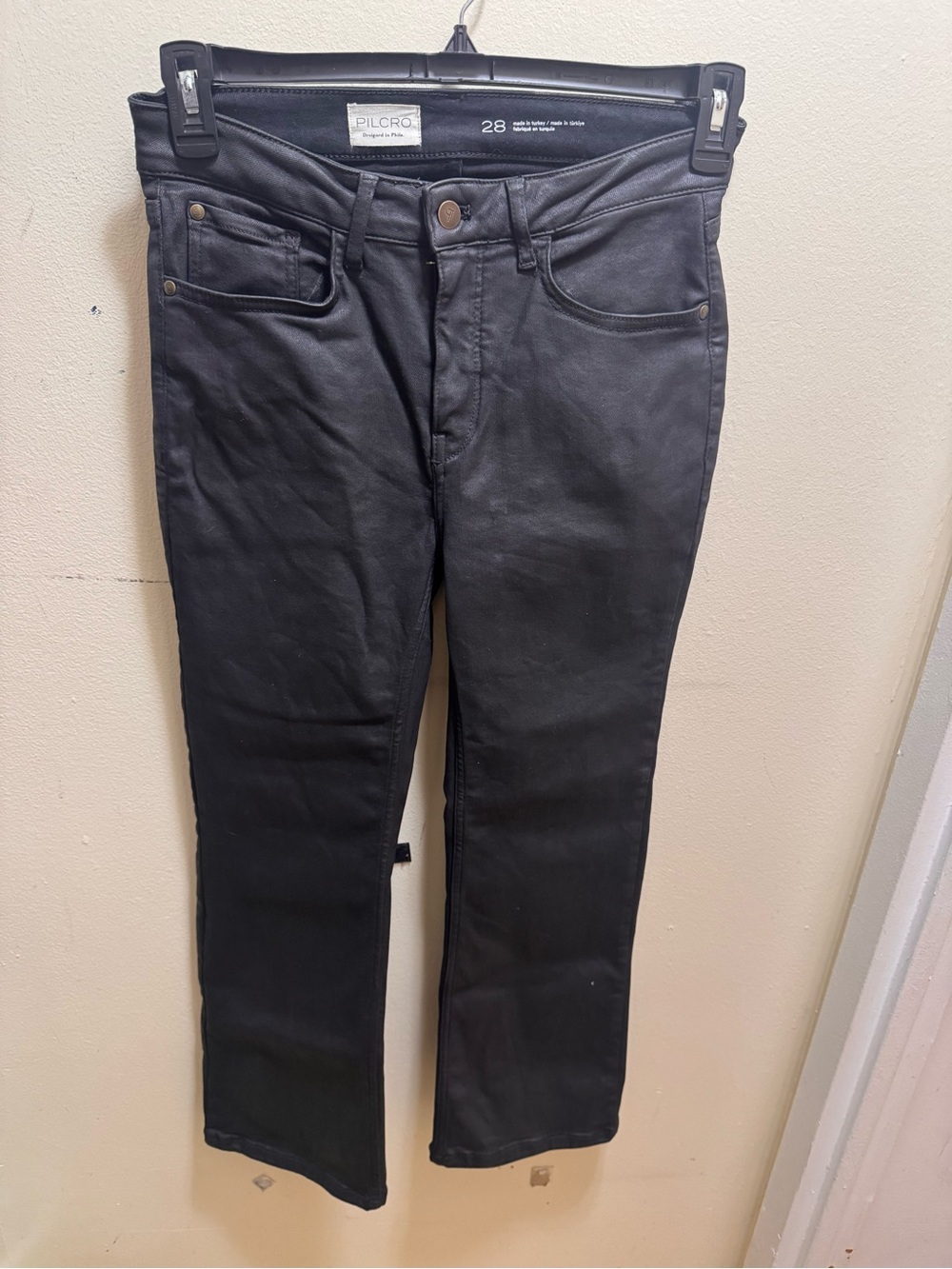 Pilcro faux leather Straight Leg Jeans in Black size 28